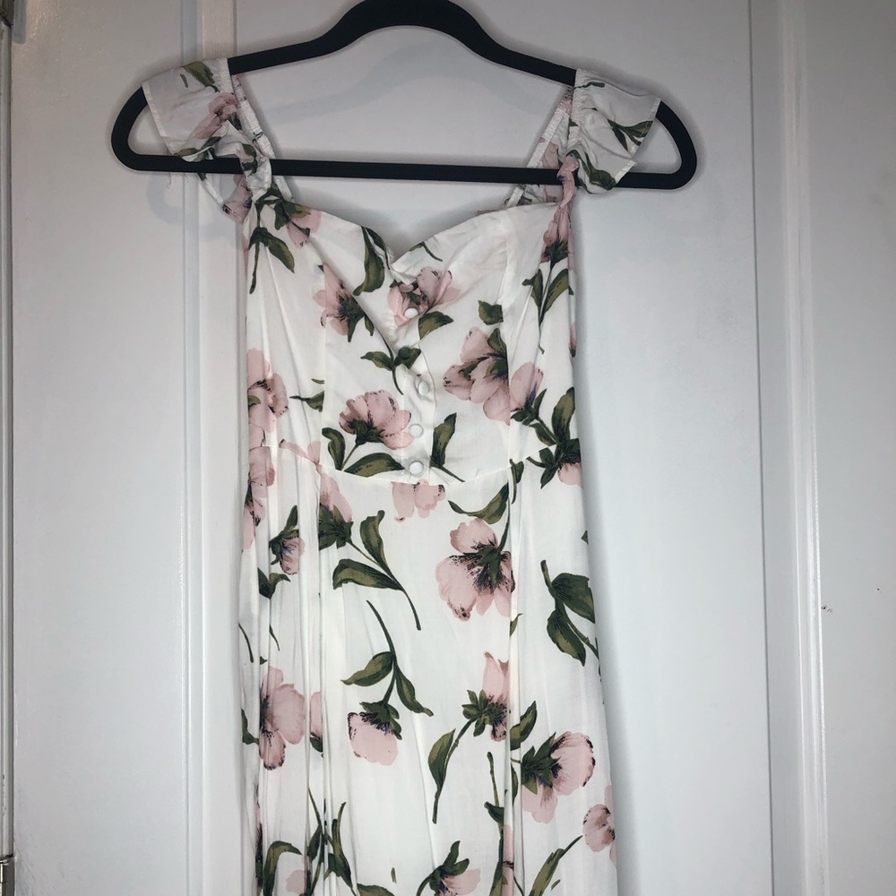 Bardot Ruffle Sleeve Button Slit Dress